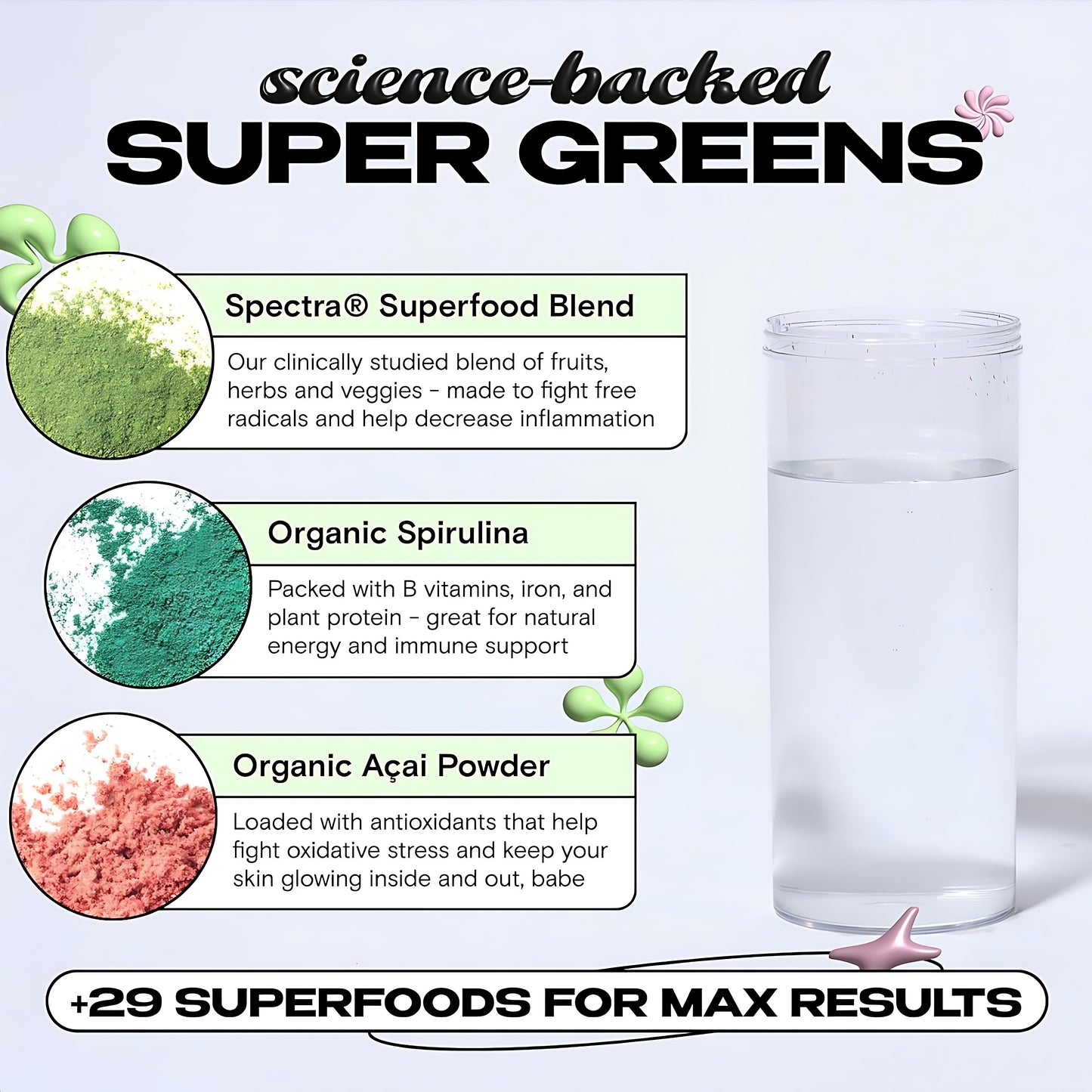 Super Greens, Organic Greens Powder with Spirulina & Chlorella for Digestion, Gut Health, Immunity & Energy, Gluten Free, Vegan, Daily Support for Women, Watermelon Slush, 30 Servings