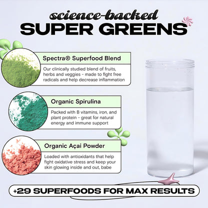 Super Greens, Organic Greens Powder with Spirulina & Chlorella for Digestion, Gut Health, Immunity & Energy, Gluten Free, Vegan, Daily Support for Women, Watermelon Slush, 30 Servings