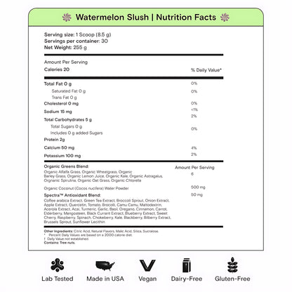 Super Greens, Organic Greens Powder with Spirulina & Chlorella for Digestion, Gut Health, Immunity & Energy, Gluten Free, Vegan, Daily Support for Women, Watermelon Slush, 30 Servings